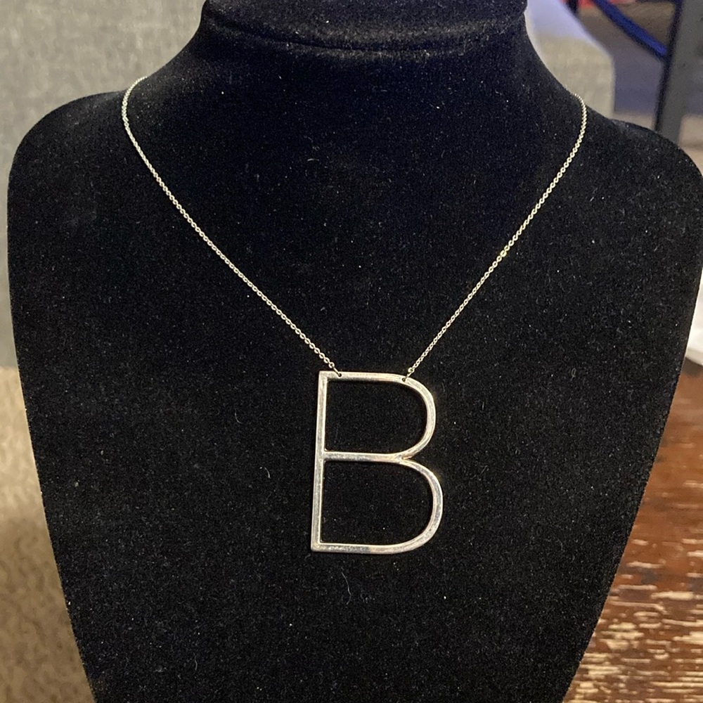 Silver tone initial B necklace